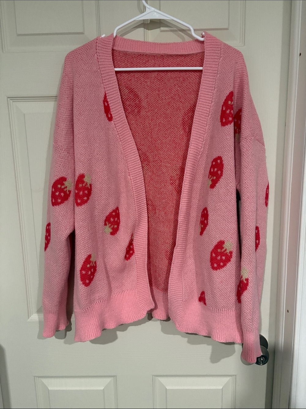 Cider Pink Open-Front Strawberry Cardigan